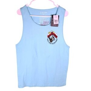 NWT Volcom Mens Stone Busted Light Blue Skeleton Ukulele Graphic Tank Top Medium